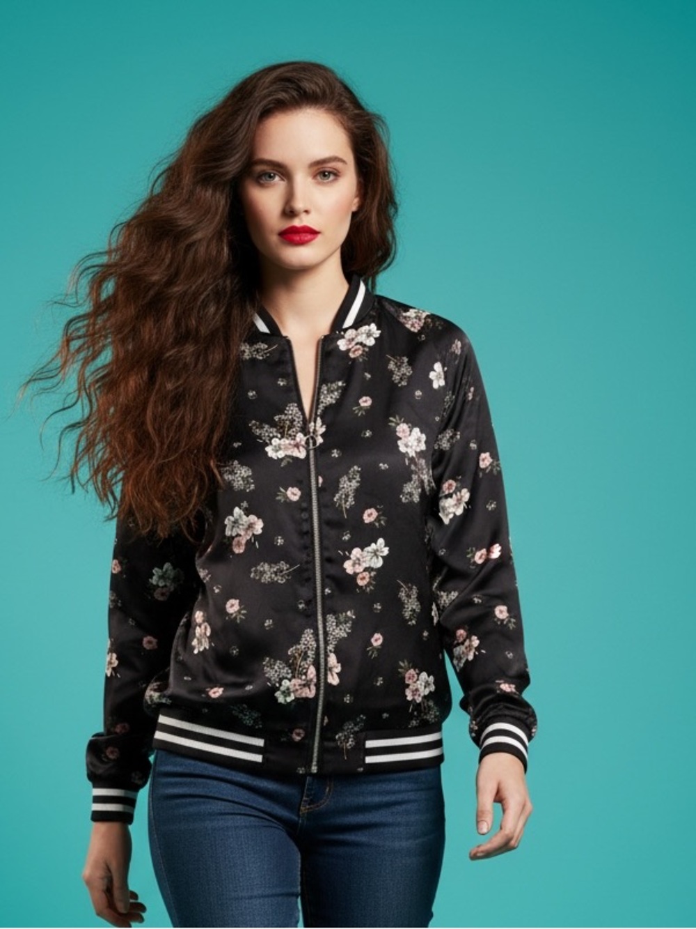 Divided H&M Silky Floral Zip Front Lined Lightweight Jacket Size 8